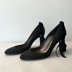 JCrew Satin Sz 9.5 Black Pointed Lace Up Heels Holiday Cocktail Pumps Velvet